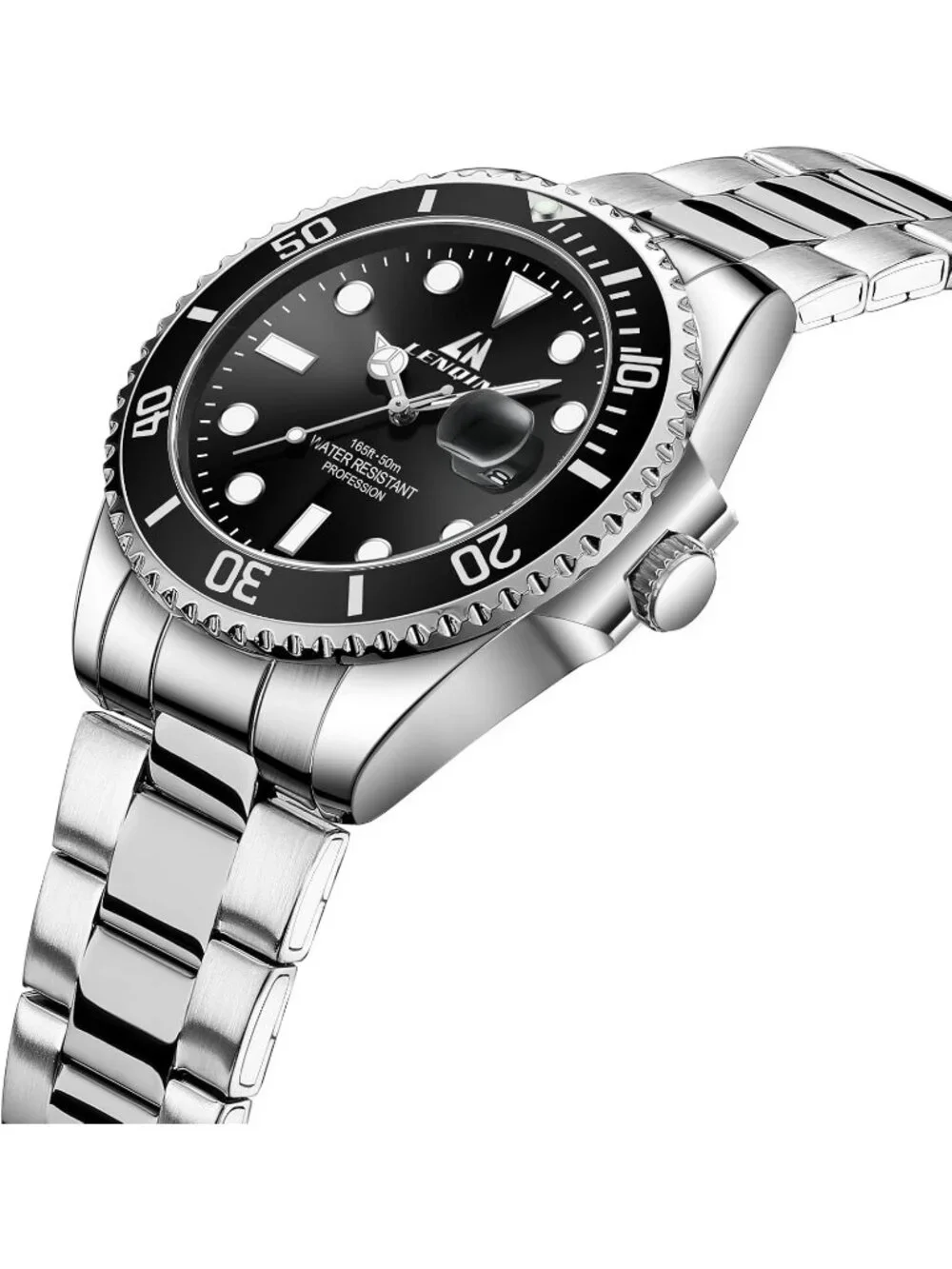 Men's Silver Black Stainless Steel Analog Quartz Waterproof Luminous Round Watch